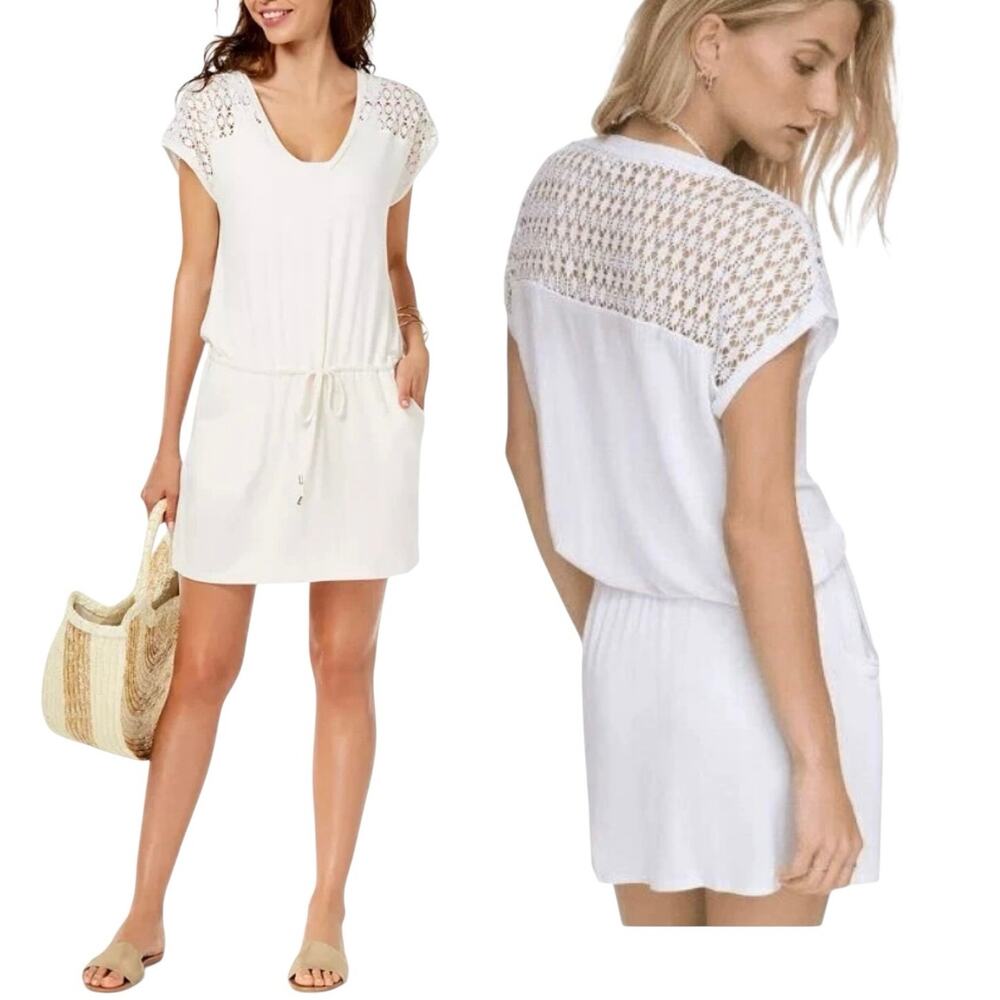 CALVIN KLEIN NWOT White Beach Cover Up Size S/M V Neck Pockets Swimwear